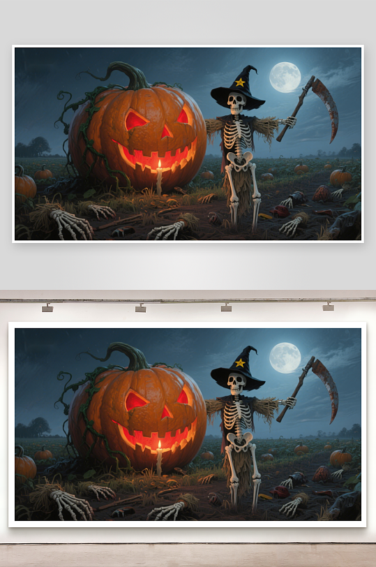 万圣节南瓜与骷髅巫师-众图网