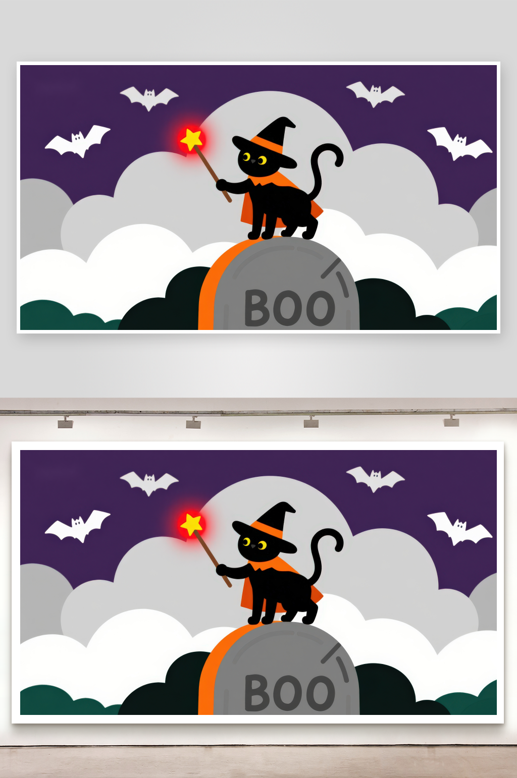 万圣夜黑猫巫师手持魔法棒素材