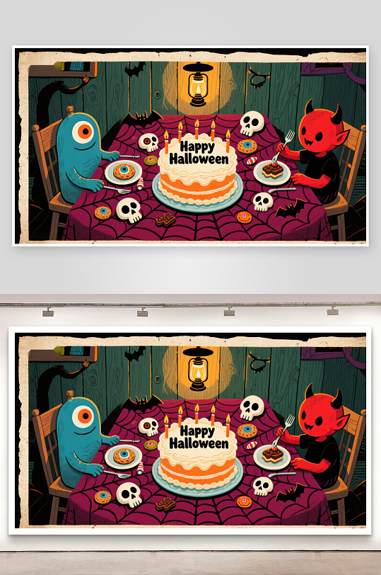 万圣节主题派对怪物共庆蛋糕-众图网