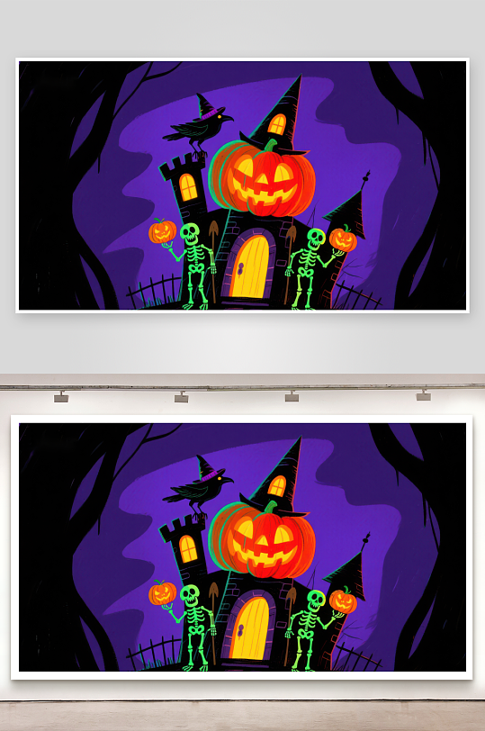 万圣节南瓜城堡与骷髅-众图网