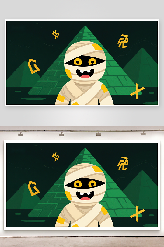 卡通木乃伊与金字塔夜景-众图网