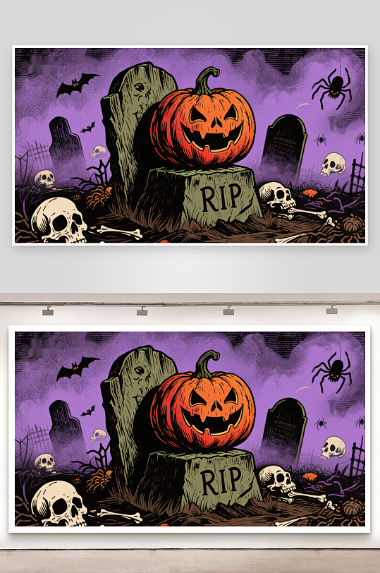 万圣节墓地南瓜灯-众图网