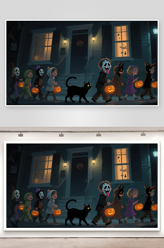 万圣节夜孩子们提灯游行-众图网