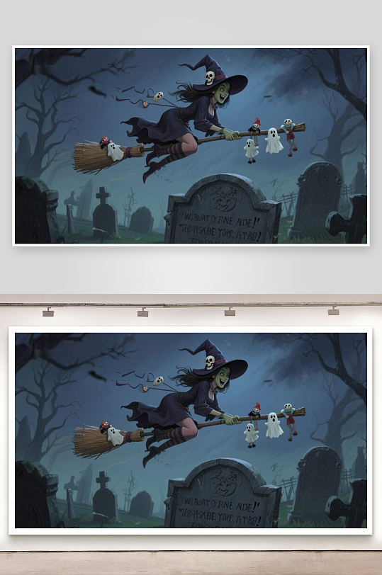 女巫夜骑扫帚幽灵相伴墓园行-众图网