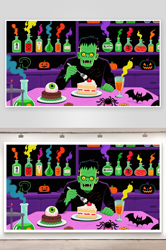 万圣节怪物享用甜点-众图网