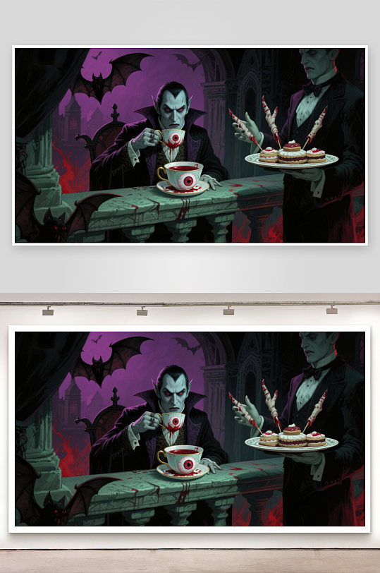 吸血鬼享用茶点仆人端来甜品-众图网