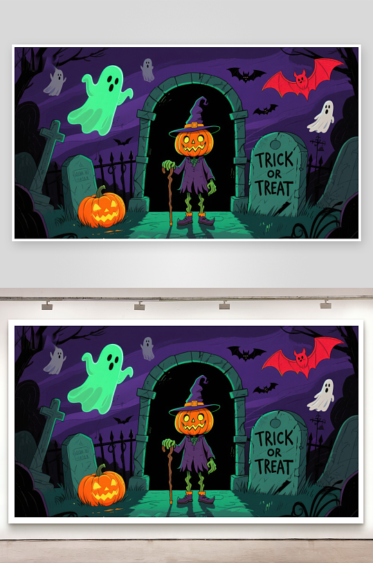 万圣节南瓜人墓地探险-众图网