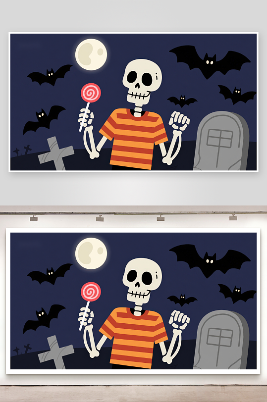 万圣节骷髅手持糖果棒-众图网