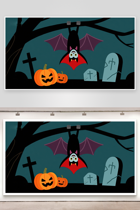 万圣节夜景蝙蝠与南瓜灯-众图网