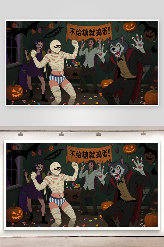 万圣节派对上的欢乐角色-众图网