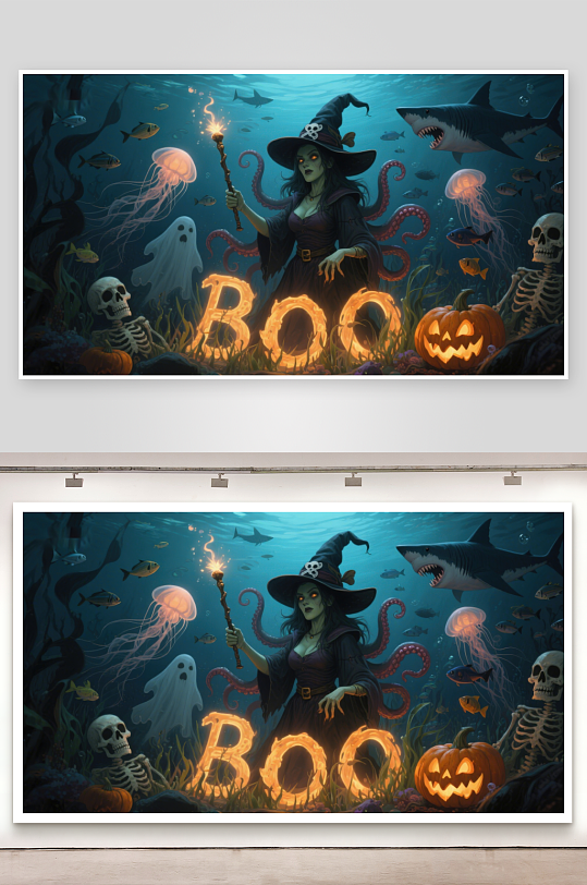 海底万圣节女巫与幽灵共舞-众图网