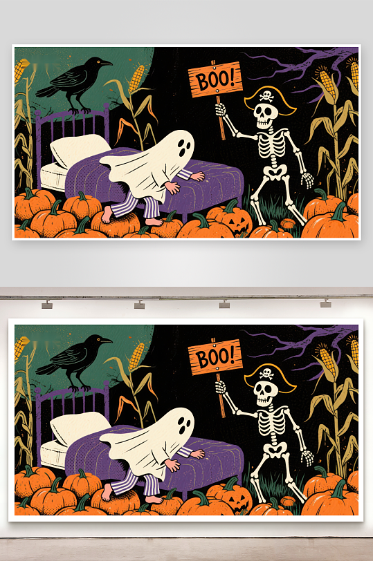 万圣节骷髅与幽灵的南瓜地奇遇-众图网