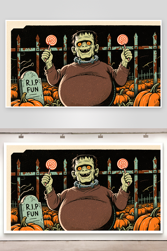 万圣节怪兽手持糖果棒-众图网