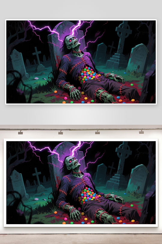 墓地中的糖果僵尸-众图网