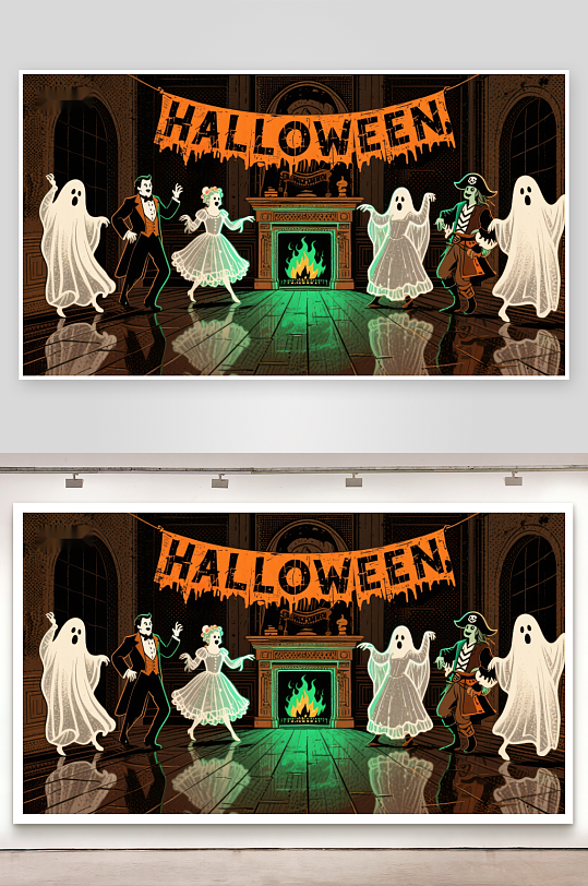 万圣节舞会幽灵与骷髅共舞-众图网