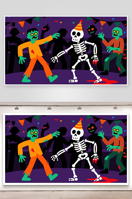 万圣节派对骷髅与僵尸共舞-众图网