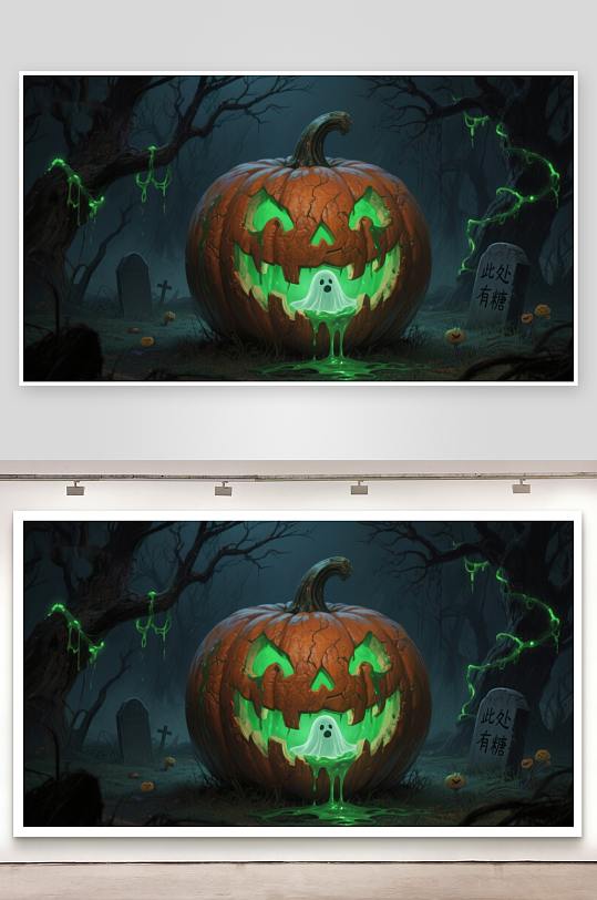 万圣节南瓜灯中的幽灵-众图网