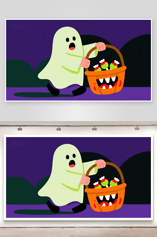 小鬼提着装满糖果的篮子-众图网