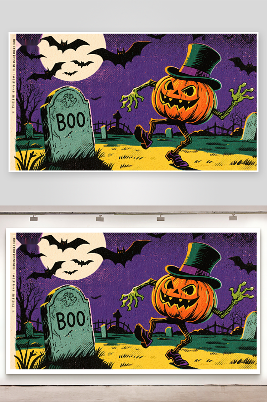 万圣节南瓜怪在墓地跳跃-众图网