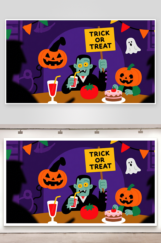 万圣节派对吸血鬼手持不给糖就捣蛋标语-众图网