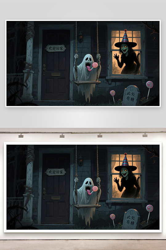 鬼屋门前的幽灵与女巫-众图网