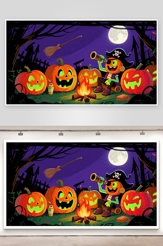 万圣节南瓜灯与海盗装扮角色-众图网