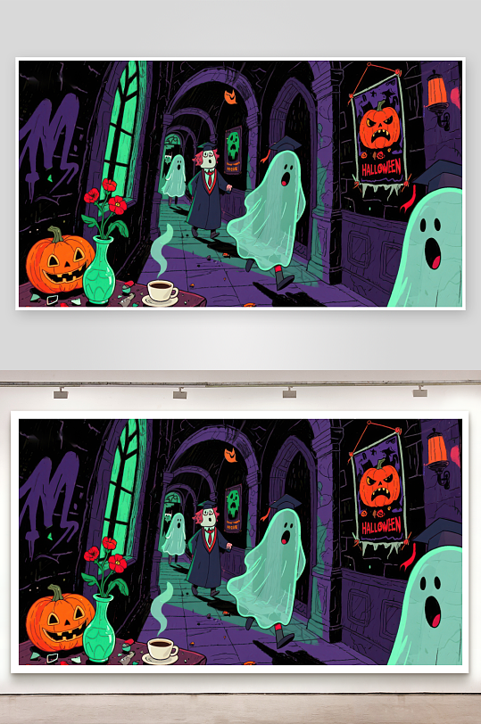 万圣节幽灵与南瓜的神秘夜-众图网