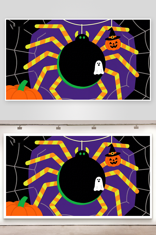 万圣节主题蜘蛛网与南瓜幽灵-众图网