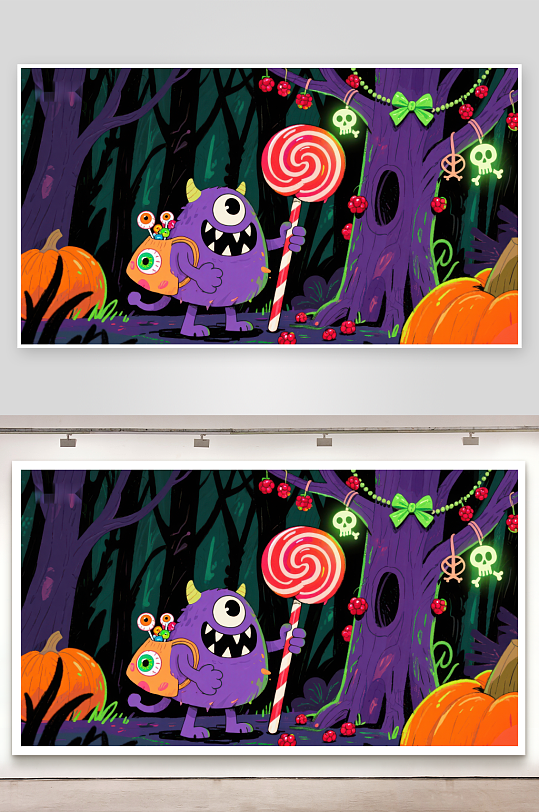 万圣节小怪兽手持糖果棒-众图网