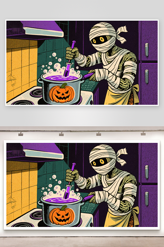 木乃伊厨房烹饪紫色魔药-众图网