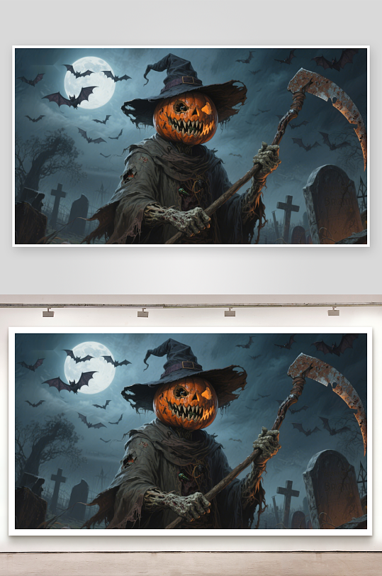 万圣节南瓜巫师手持镰刀-众图网