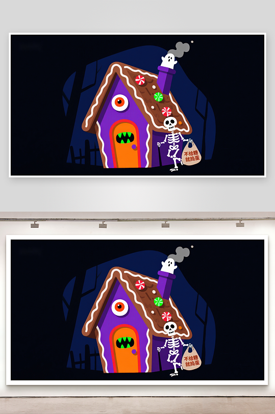 万圣节糖果屋与骷髅-众图网