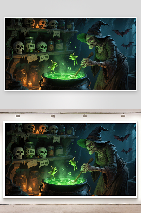 女巫在魔法实验室施法-众图网