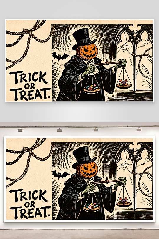 南瓜头绅士手持糖果天平-众图网