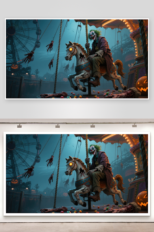 夜幕下的诡异旋转木马-众图网