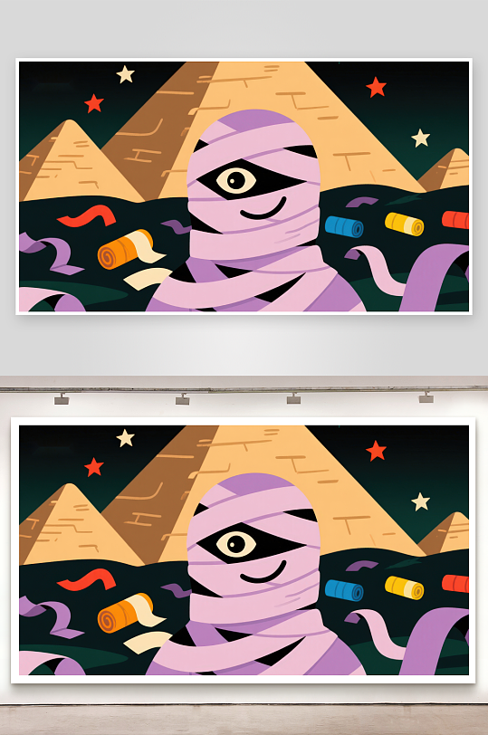 夜幕下的金字塔与木乃伊-众图网