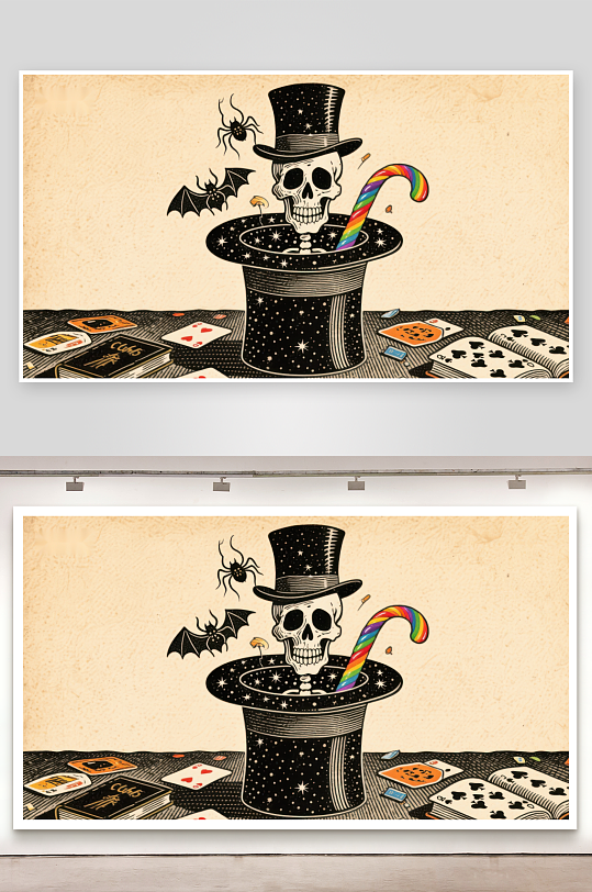 骷髅魔术帽与彩虹棒棒糖-众图网