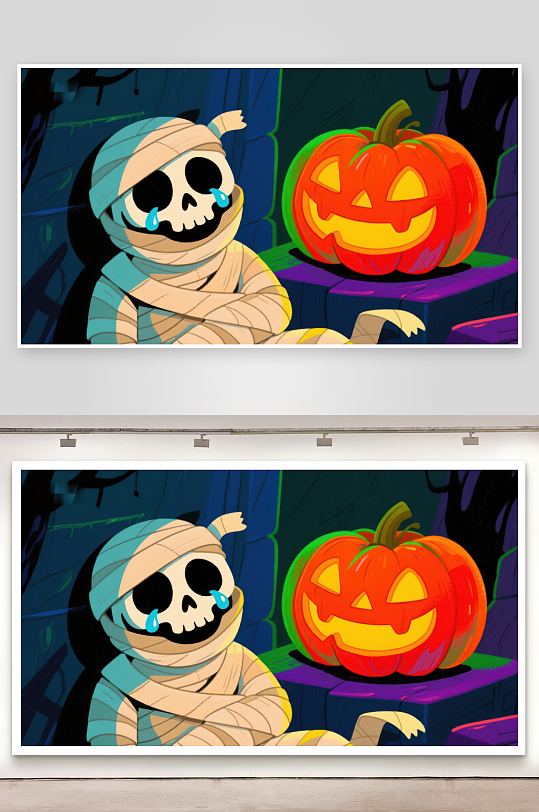 哭泣木乃伊与南瓜灯的万圣夜-众图网