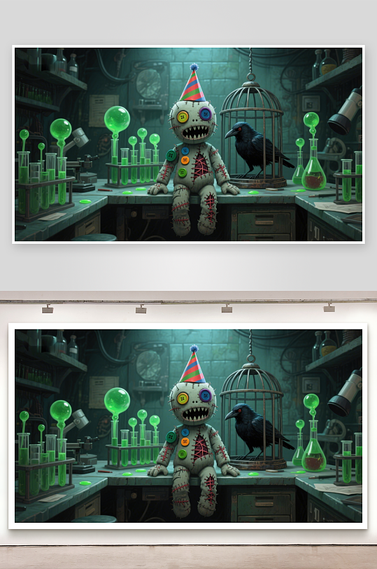 实验室里的怪诞玩偶与乌鸦-众图网