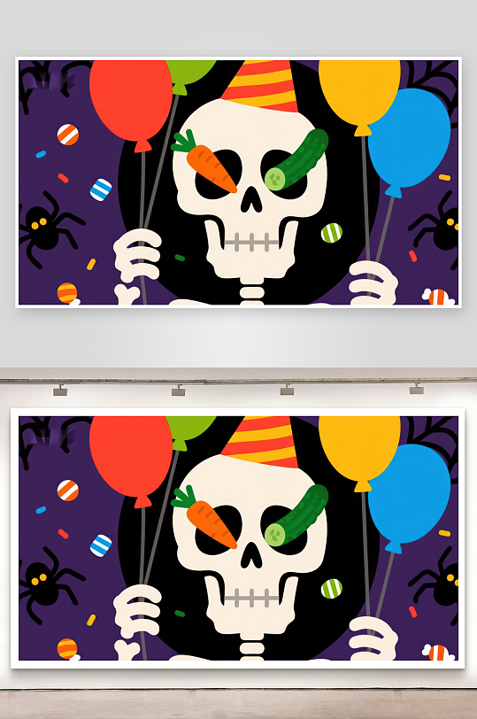 骷髅手持气球庆祝节日-众图网