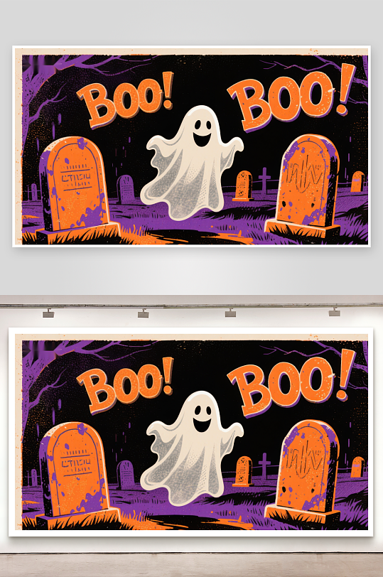 万圣节幽灵墓地插画-众图网