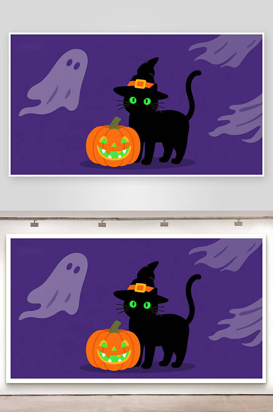 万圣节黑猫与南瓜灯-众图网