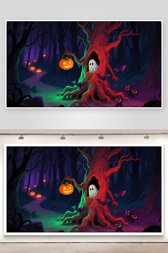 幽灵树下的万圣节森林-众图网