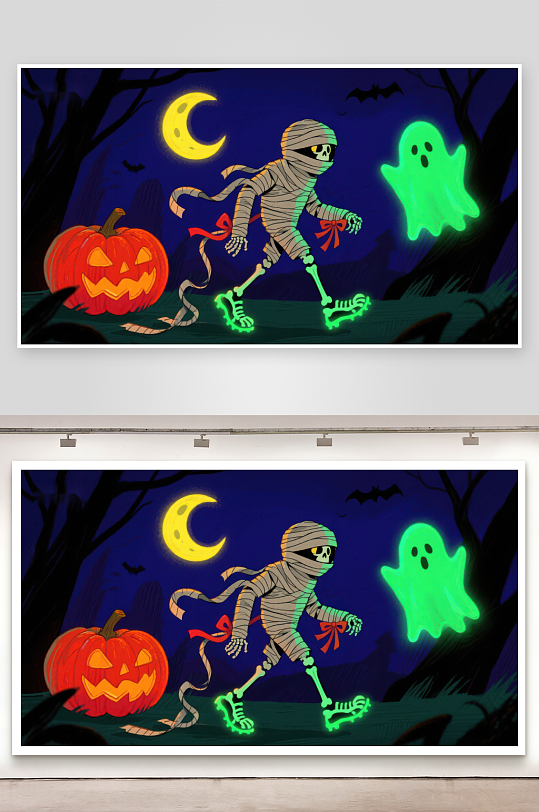 万圣节夜景木乃伊与幽灵-众图网