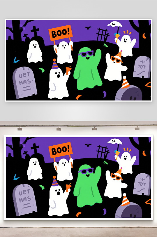 万圣节幽灵派对场景-众图网