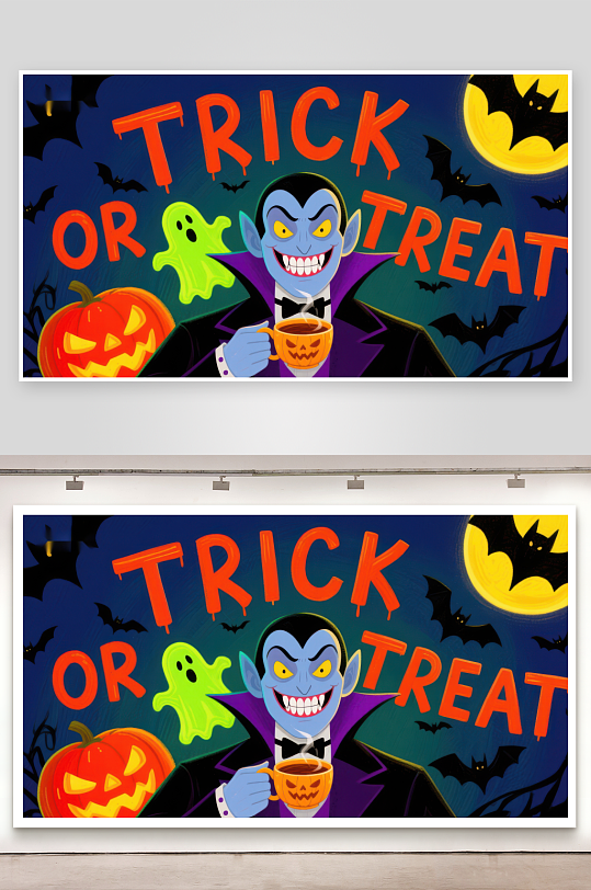 万圣节主题插画吸血鬼与南瓜灯-众图网