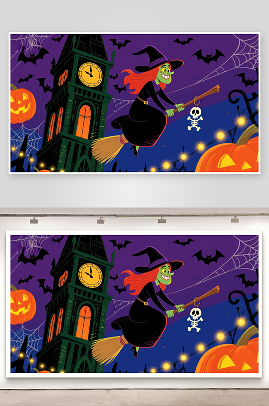 万圣夜巫女飞过钟楼-众图网