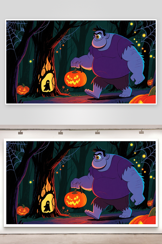 森林中的怪物提着南瓜灯-众图网