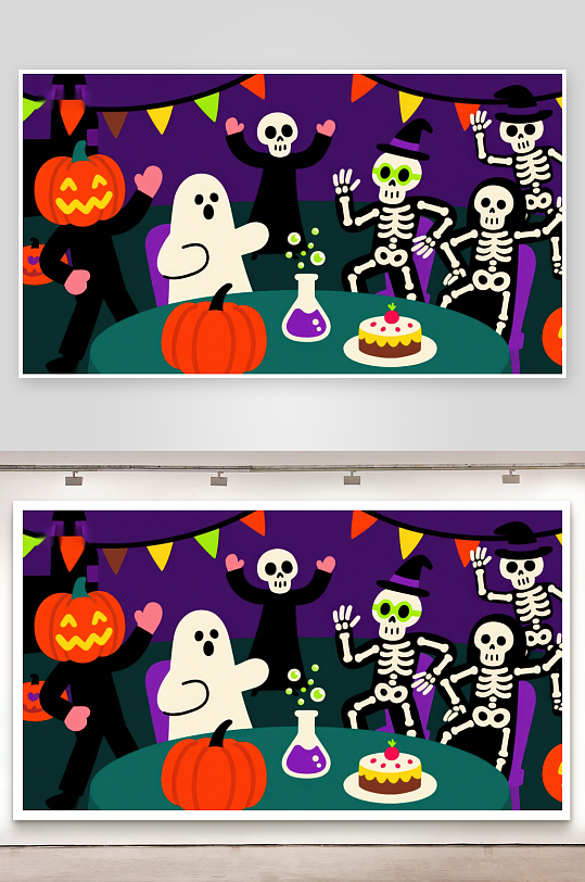 万圣节派对骷髅南瓜与幽灵的欢乐时光-众图网