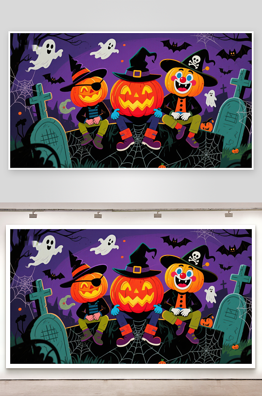 万圣节南瓜灯小丑与巫师-众图网